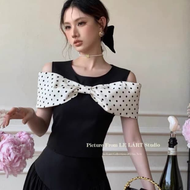 LE L'ART 도트 리본 상의