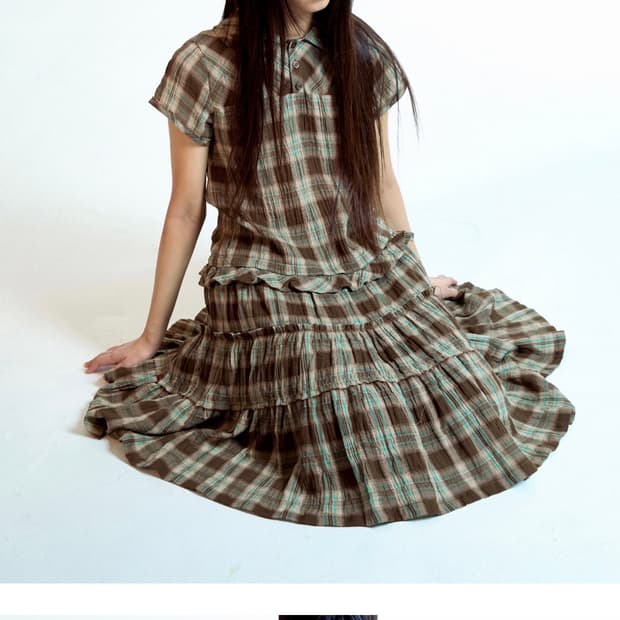 코이세이오 2사이즈 로우엣지 미디 체크원피스 브라운