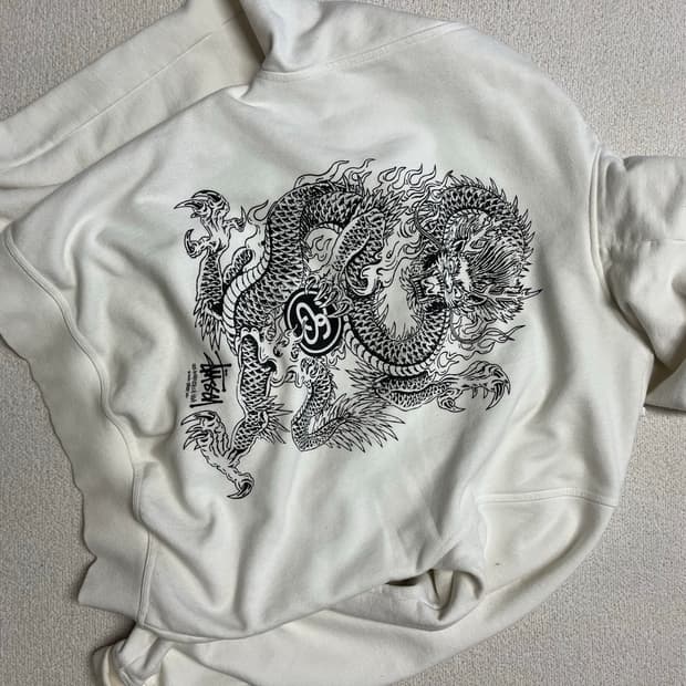 스투시 올드 90s 아카이브 드래곤 후드 화이트