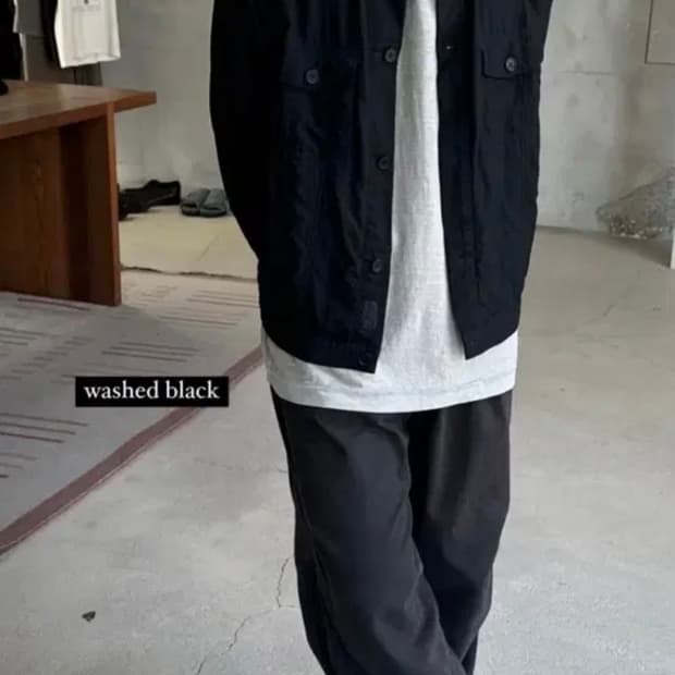 (2)폴리테루 라이트 트러커 자켓 워시드 블랙 