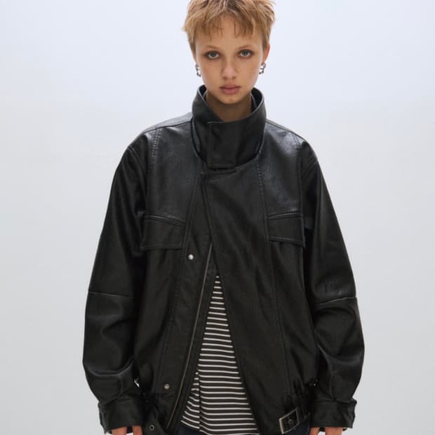 플리즈 프로젝트 비건 레더 플라이트 자켓 레더