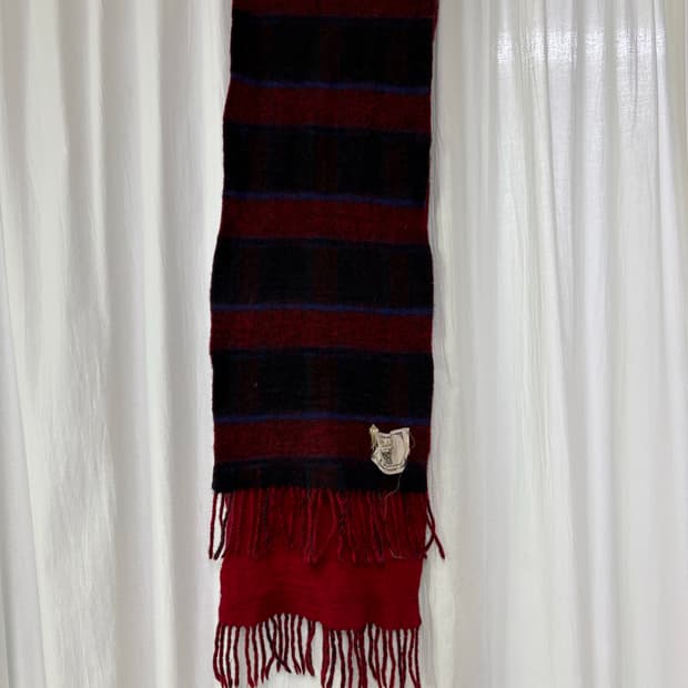 [빈티지] 딥레드 체크 울 머플러