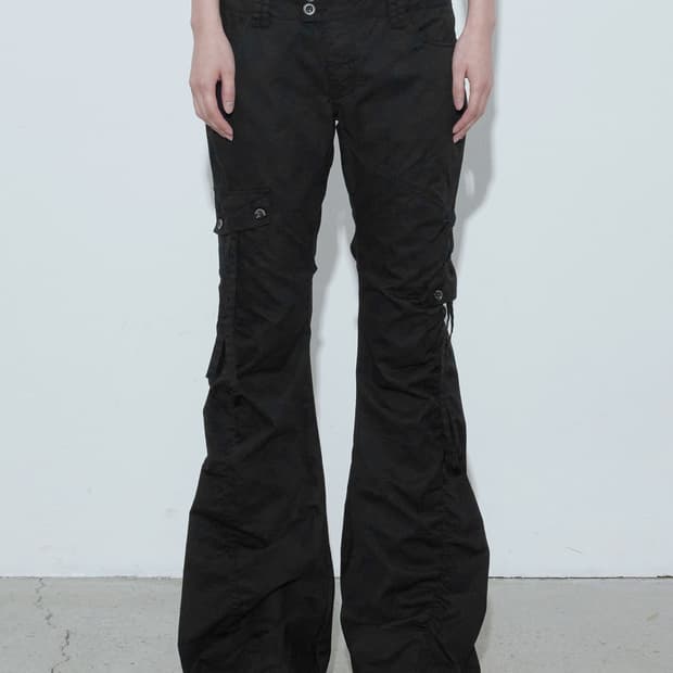보헤미안서울 WASHED SHIRRING CARGO PANTS BLACK