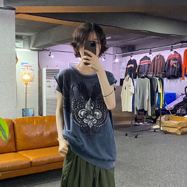 버커루 빅로고 윙 그런지 슬리브리스 B5335
