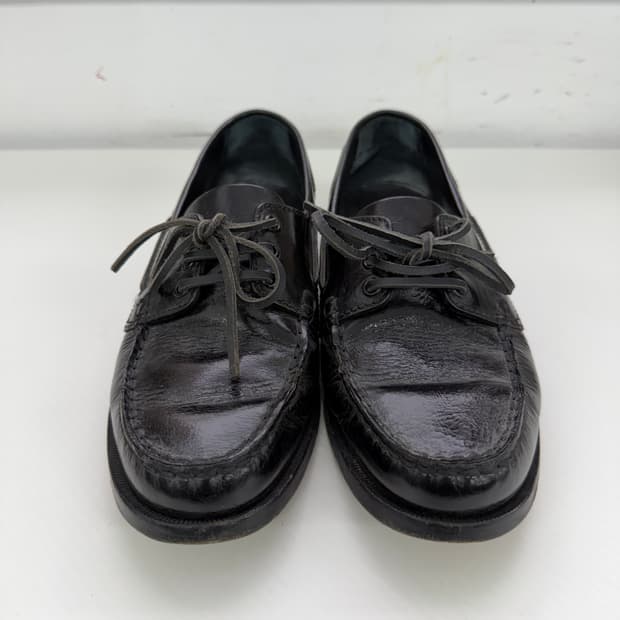 정품) 생로랑 남성 블랙 가죽 보트 슈즈 로퍼 42(265)