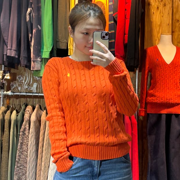 M 폴로 랄프로렌 옐로우포니 오렌지 케이블 니트
