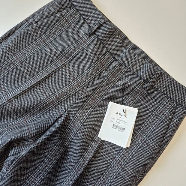 솔리드옴므 체크 울 슬랙스 46