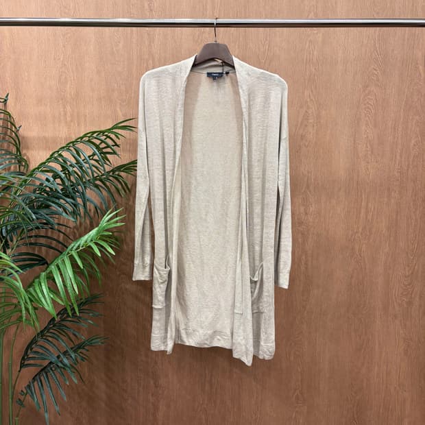 띠어리 니트 롱 가디건 긴팔 오픈형 더블 포켓 디테일 루즈핏 아이보리