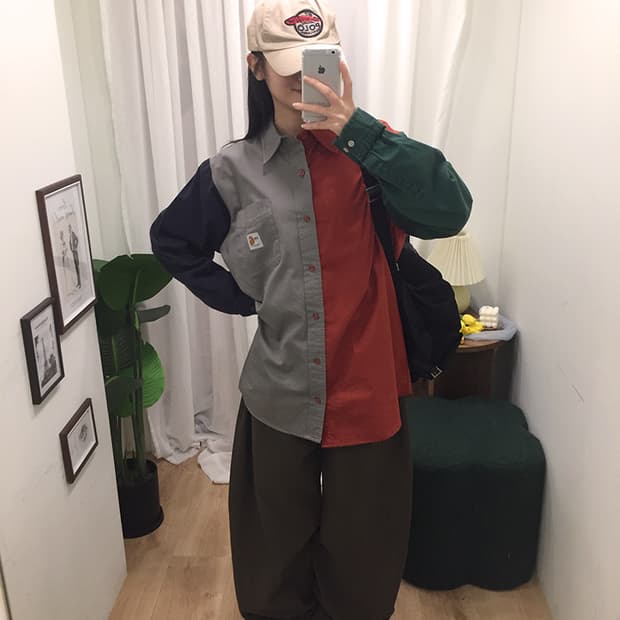 공용 칼하트 배색패널 워크셔츠 95