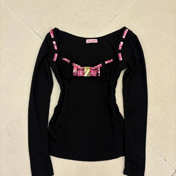 sugar gloss mars 핑크 체크 블라우스