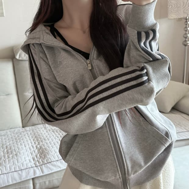 아디다스 에센셜 그레이 후드집업