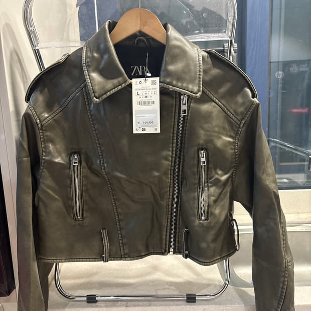 자라 크롭 레더 자켓 L