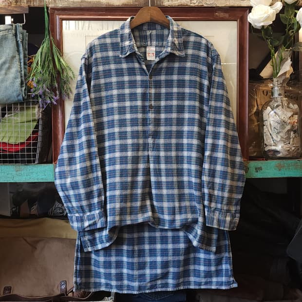 60s 프랑스 워크셔츠 플란넬 셔츠 가드너 빈티지 셔츠 롱 튜닉 셔츠 L