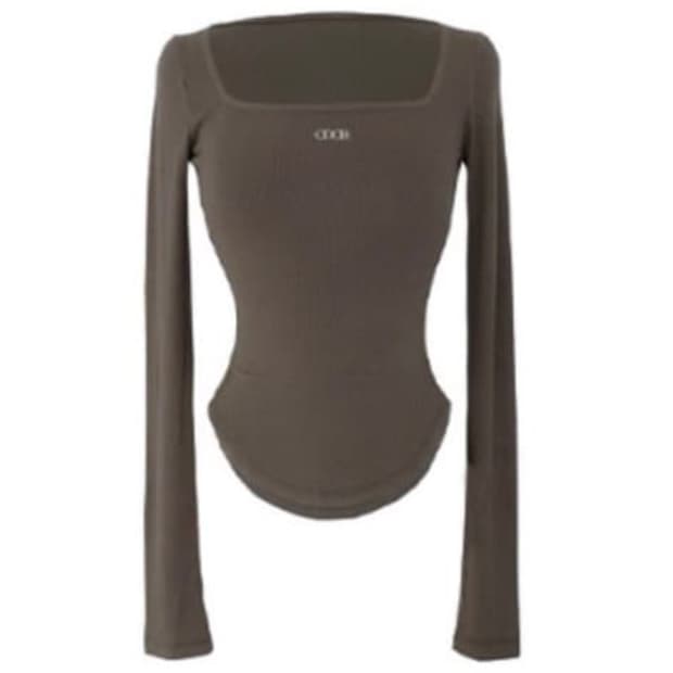 오도어 스퀘어넥 티셔츠 탑 브라운