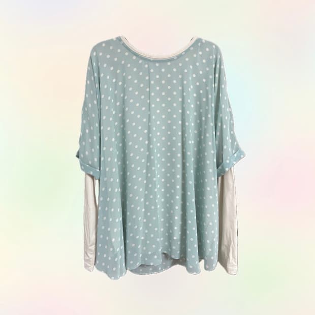 민트 도트 블라우스 땡땡이 하구미 모리