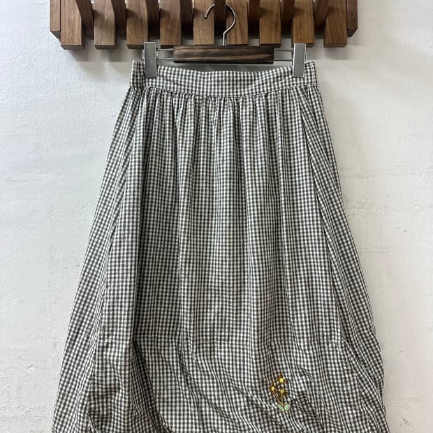 택있는 새상품 Ne-net 네넷 깅엄체크 자수 코튼 스커트