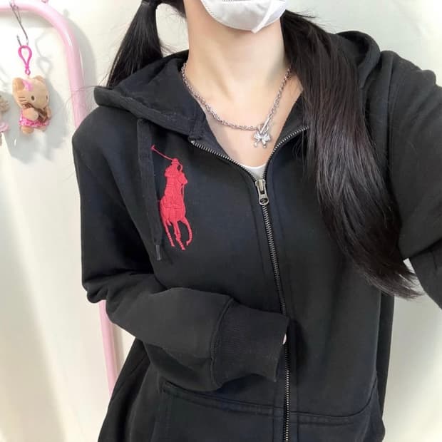 폴로 빅포니 검빨 후드집업