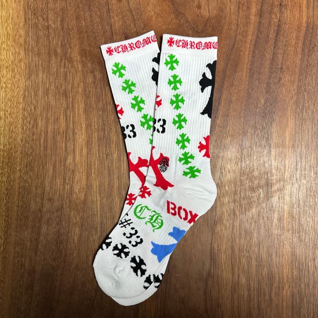 크롬하츠 스텐실 양말 화이트 컬러 M