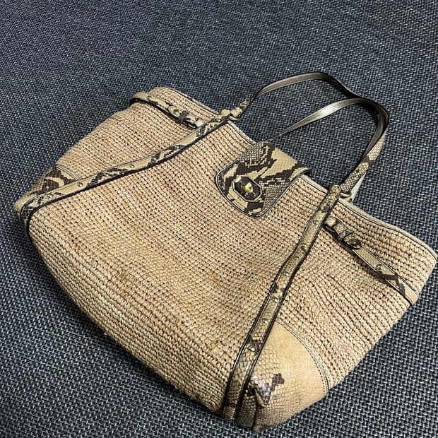 코치 COACH 내추럴 스트로우 토트백 숄더백