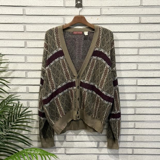 EURO VINTAGE 에스닉 아가일 니트 가디건 자카드 패턴 디테일