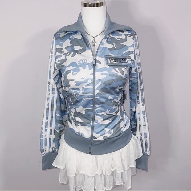 빈티지 아디다스 미시엘리엇 콜라보 카모 트랙탑 블루 그레이 져지 어항