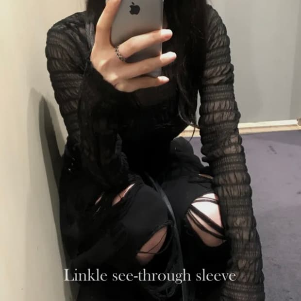 Selez 레이어드 시스루긴팔 슬리브 블랙