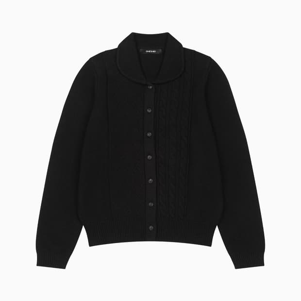 오헤시오 라운드 카라 자카드 가디건 블랙
