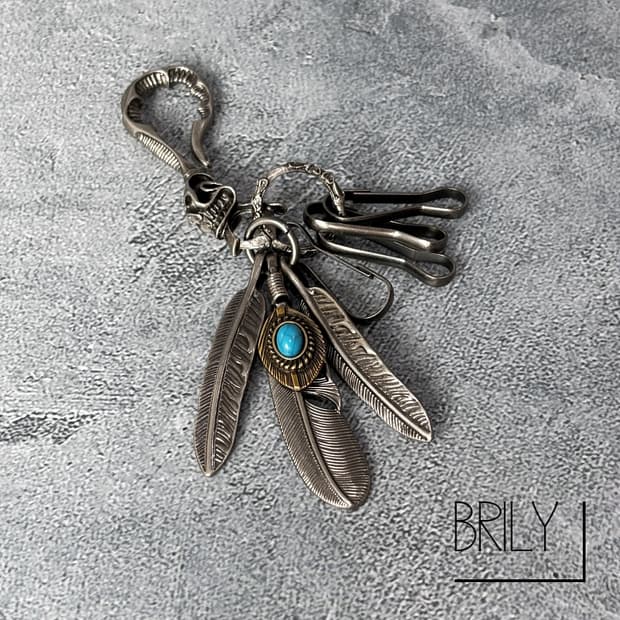 [Unisex] PUB 피더 터키석 팬던트 스컬 후크 키링 백참