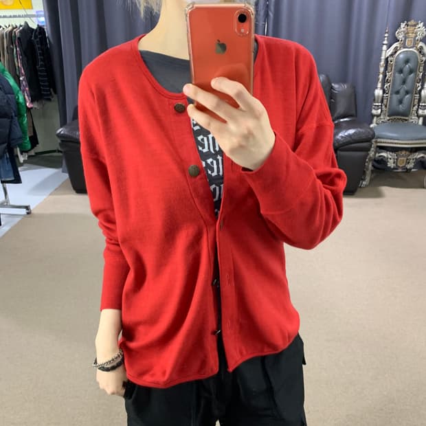 이세이미야케 앤틱 버튼 가디건 레드 9 사이즈 일본빈티지