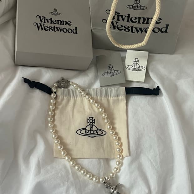 비비안웨스트우드 원 로우 펄 드롭 초커 목걸이