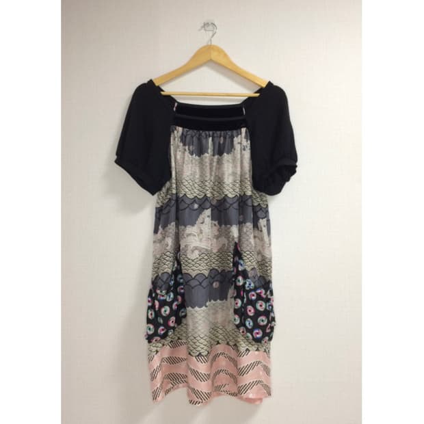 츠모리 치사토 믹스 프린팅 퍼프 원피스