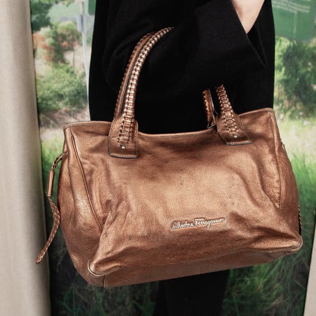 Metalic Bronze Leather Shoulder Bag