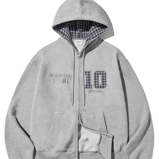 [⭐️새상품 / 필루미네이트] 체크 아플리케 세미 크롭 후드 집업