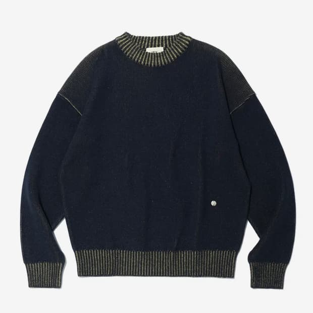 [L] 이에이IEY DOUBLE COLOR ROUND KNIT Navy