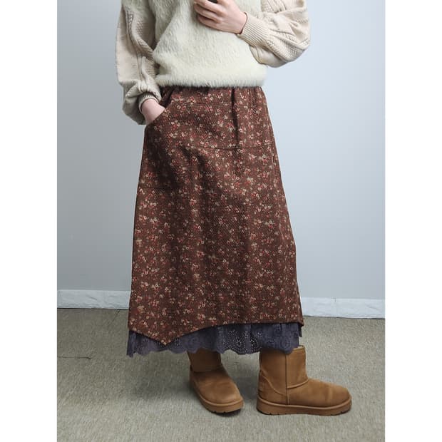 잔꽃 레이스 롱 스커트