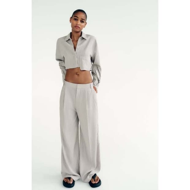 택달린 새상품 자라 스트라이프 매니시 팬츠 그레이 m