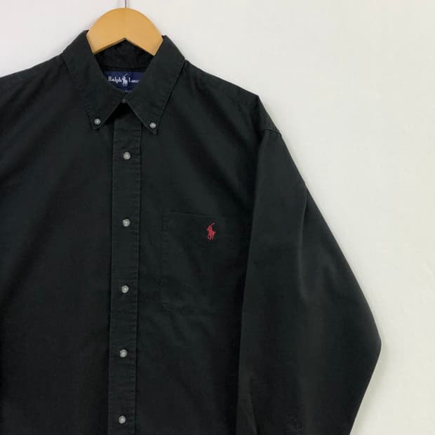 XL 폴로 블랙솔리드코튼 셔츠