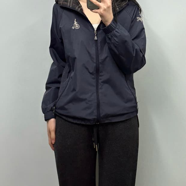 빈폴 자수로고 네이비 바람막이 후드 자켓