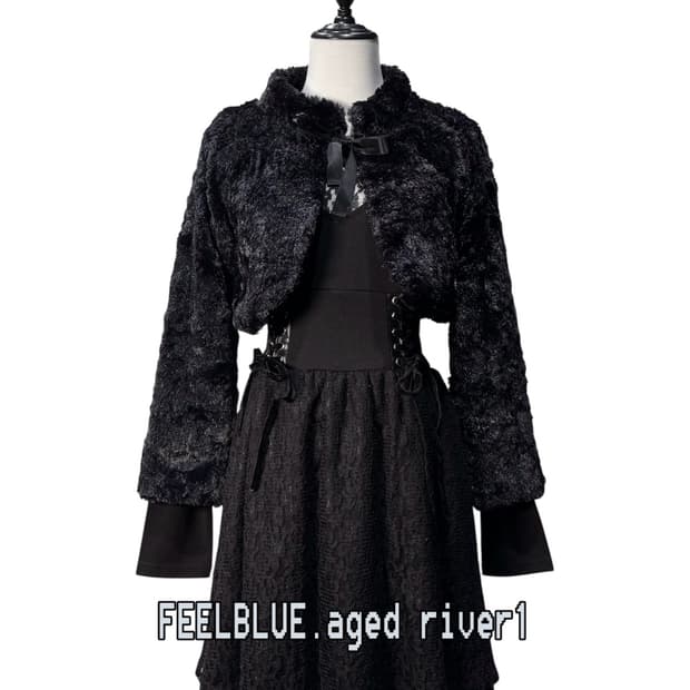 Black Fur Crop Jacket, Corset Lace Dress