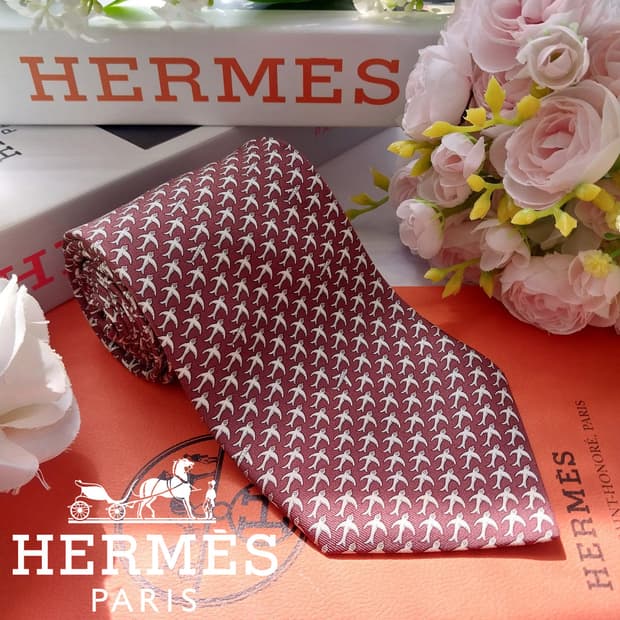 에르메스 실크 브라운 버드 패턴 넥타이 9.4cm S~A+등급 K2288