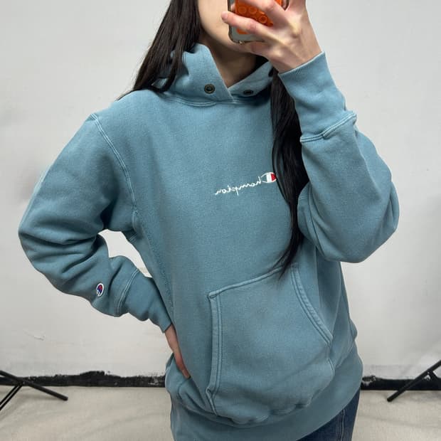 빈티지 챔피온 리버스위브 센터로고 후드티