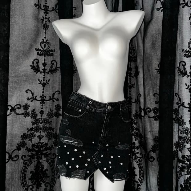 studded distressed mini skirt