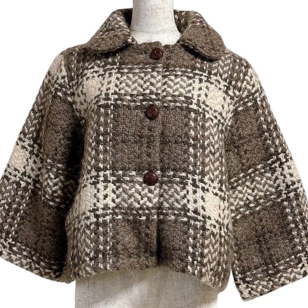 일브 초코체크 울코트 숏코트 판초 케이프 모리걸 페어리 하구미 사와코