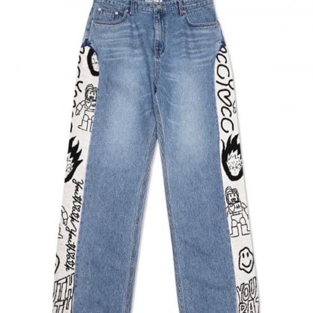 유스배스 니트 트리밍 워싱 데님 라이트블루 M