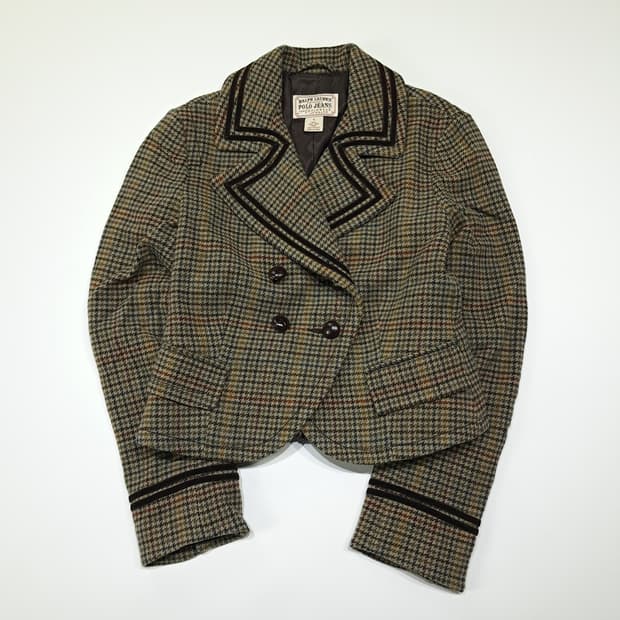 CL427 S 폴로 00s 울 건클럽체크 벨벳트리밍 자켓 아우터