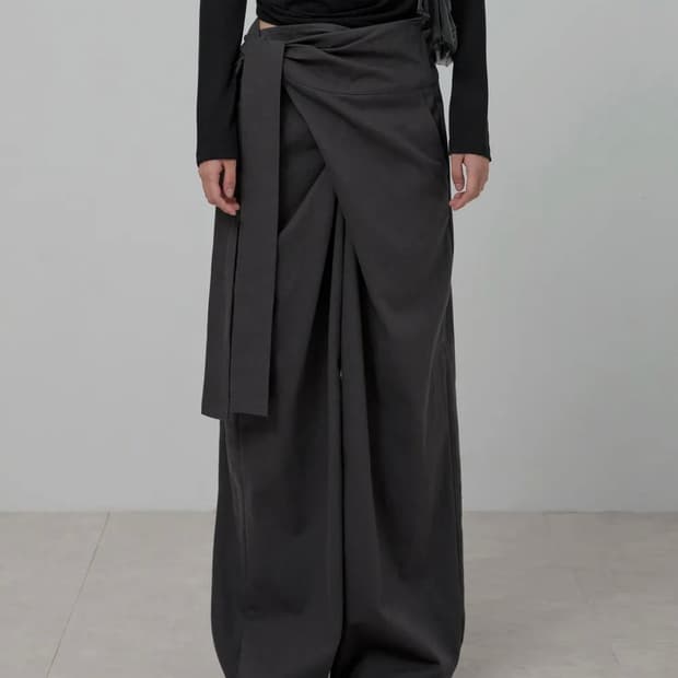 Layered Wrap Trousers (FL-255_Charcoal)