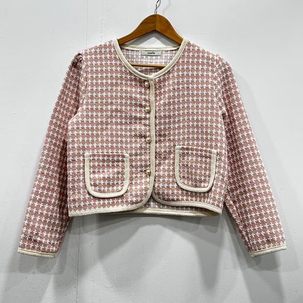 [F] 미엘로 인디핑크 하운드투스 트위드 자켓 가디건 여성 F
