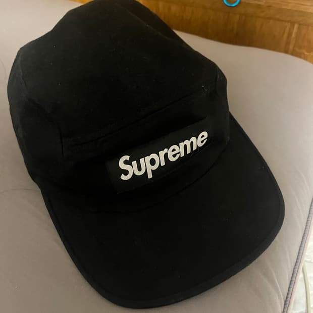슈프림 워시드 치노 블랙 박스로고 캠프캡 모자