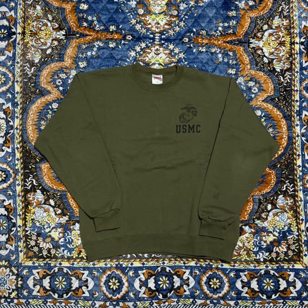 빈티지 90s 오리지널 USMC 올리브 소피 스웻셔츠 XL