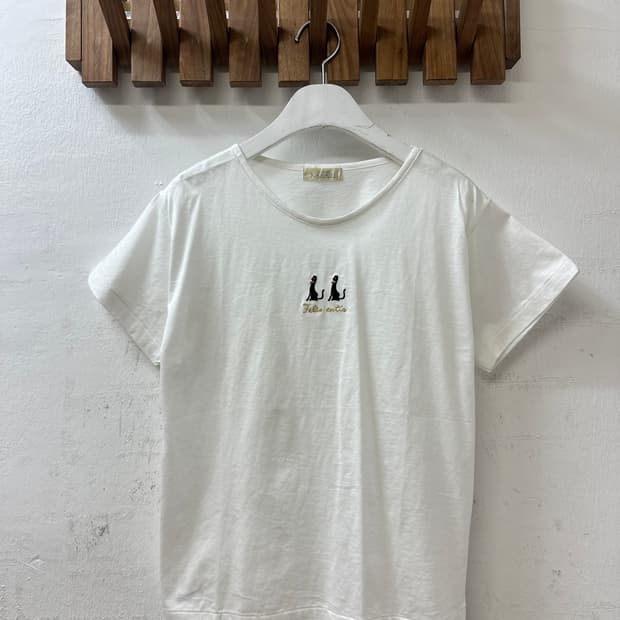 일본빈티지 Nazar 고양이 자수 코튼 100% 반팔 티셔츠 japan